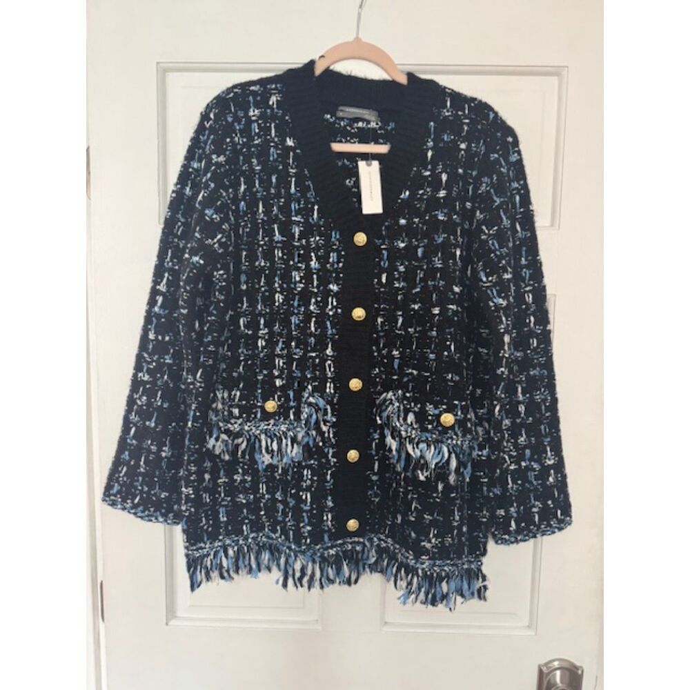NWT Anthropologie Tweed Fringe Cardigan Sweater, Medium
